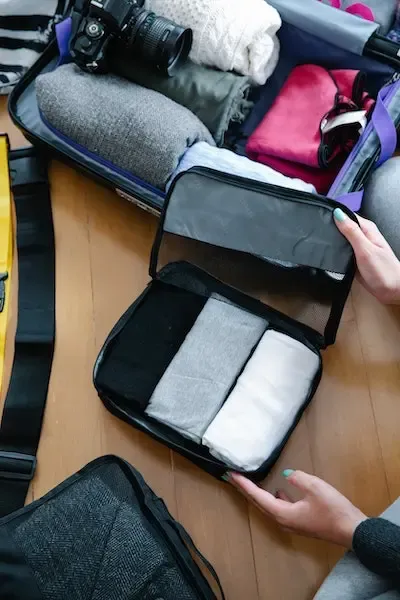 Packing cubes on a suitcase
