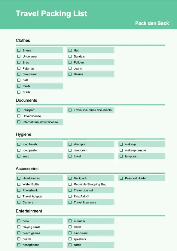 Pdf result of a generated packing list