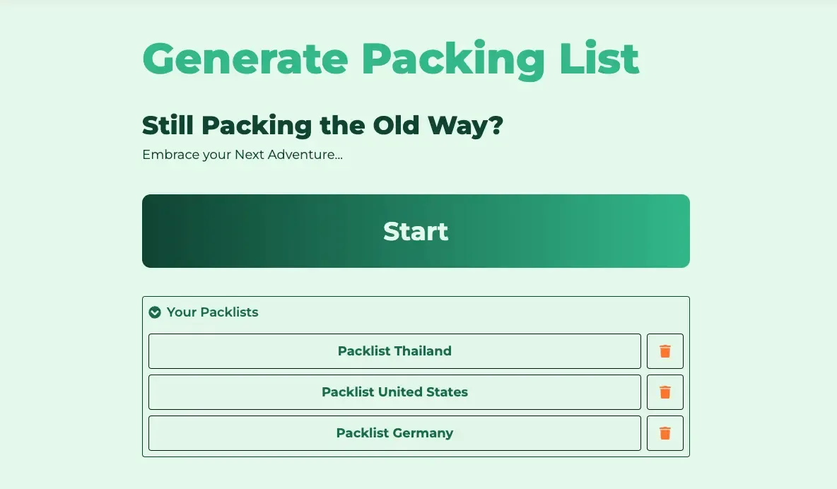 Saved generated packing lists