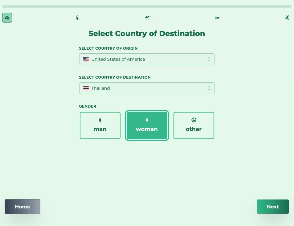 Generate Packing list select countries step