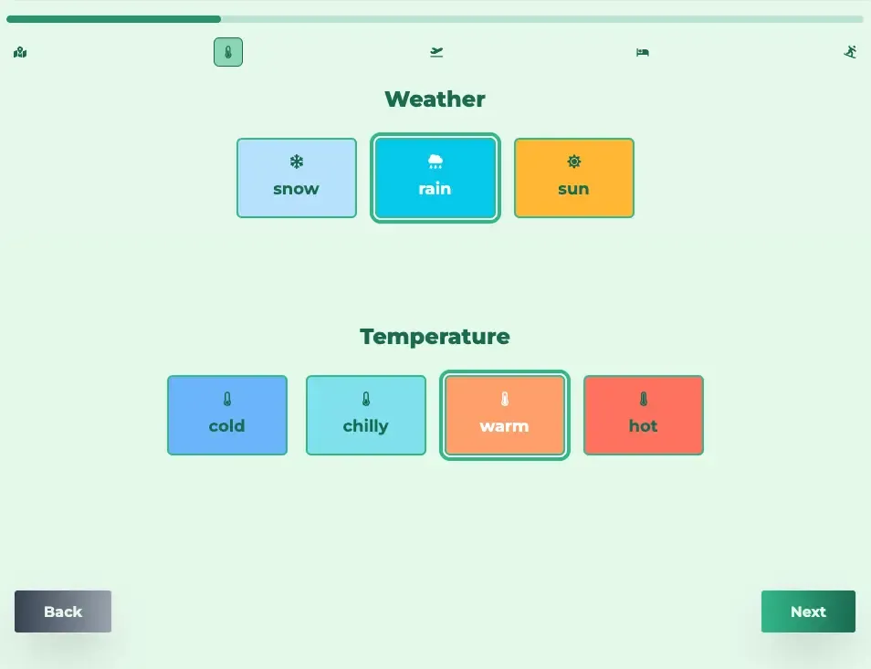 Generate Packing list select weather step